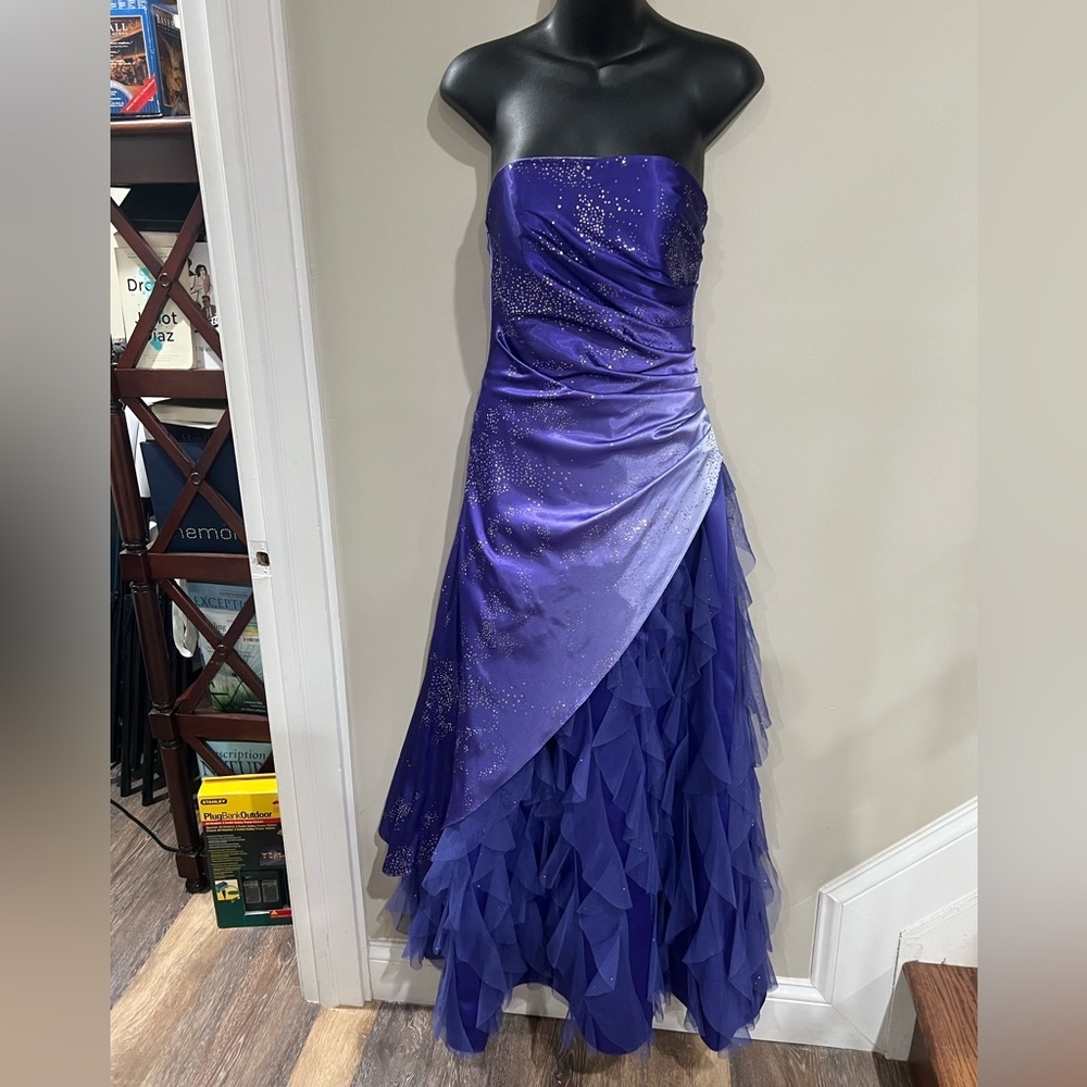 Jump Apparel Purple/Silver Strapless Sequined Formal Pageant Prom Dress 3/4